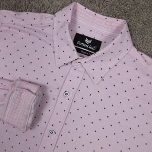 Buttercloth Shirt Mens‎ Large Pink Geometric Regular Fit Flip Cuff Button Up